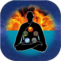 Buddha meditating in Cosmos with water and fire - Inner Alchemy NeiDan QI GONG Online Energy course for Health Wellness Consciousness Expansion